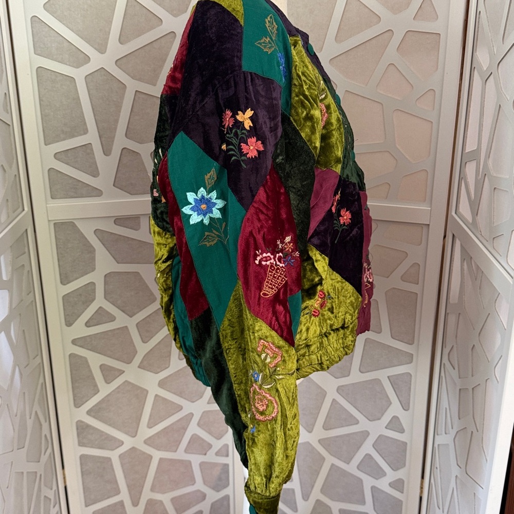 Floral Embroidered Patchwork Bomber Jacket - image 2